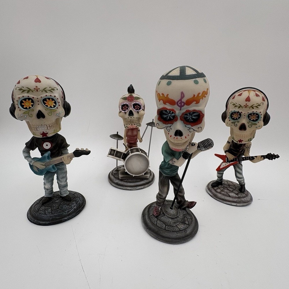 Day Of The Dead Sugar Skull Skeleton‎ Band Bobbleheads  Set/4 Día de los Muertos